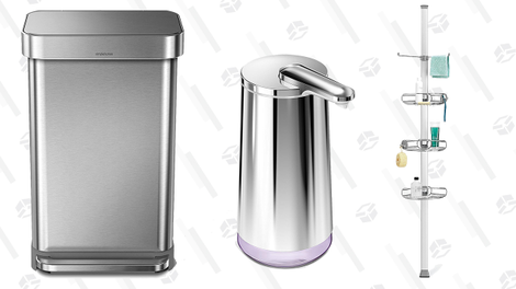 Simplehuman 12 Gallon Stainless Steel Step Trash Can | $104 | AmazonSimplehuman Touch-Free Soap Pump | $40 | AmazonSimplehuman Tension Shower Caddy | $104 | Amazon